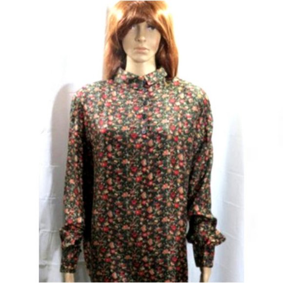Silk Floral Print Button Up Blouse Top - Picture 2 of 4